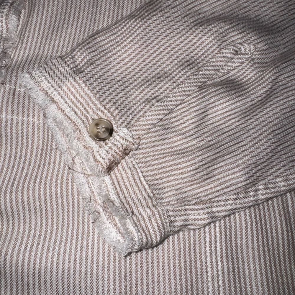 Wishlist Apparel Taupe Stripe Frayed Button Down Shirt WL22-7145 S/M NWT - Picture 7 of 9